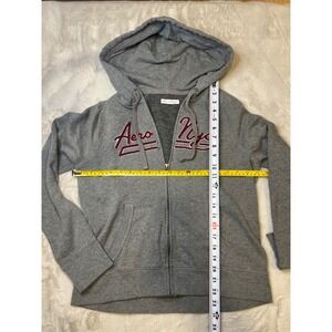 Aeropostale Hoodie Women Large Gray Zip Up Aero Nyc Graphic Fleece Sweatshirt